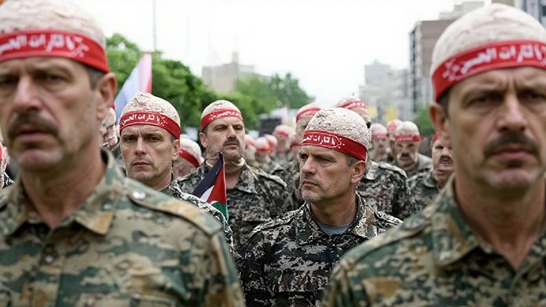 Integrantes da Guarda Revolucionária Islâmica do Irã marcham durante o comício anual pró-Palestina em Teerã
