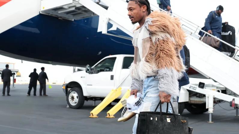 Stefon Diggs channeled his girlfriend Cardi B ahead of the Super Bowl in California.