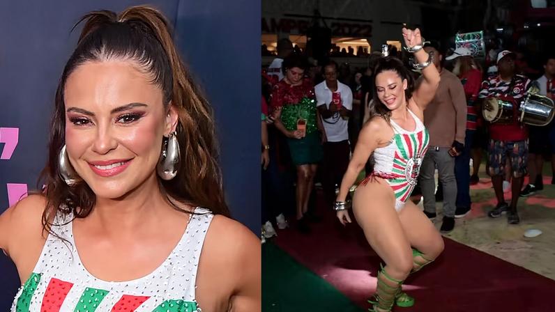 Paolla Oliveira samba muito e é ovacionada em aparição surpresa na Grande Rio