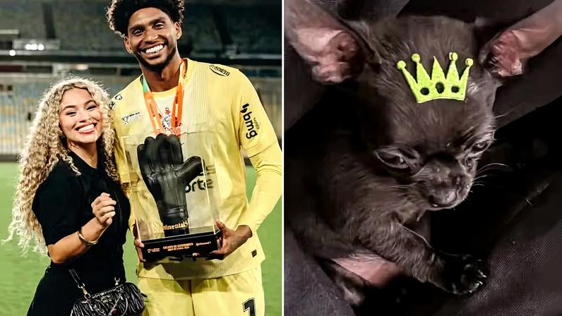 Noiva de Hugo Souza atiça rivalidade ao remover acessório de filhote: 'Verde não dá'