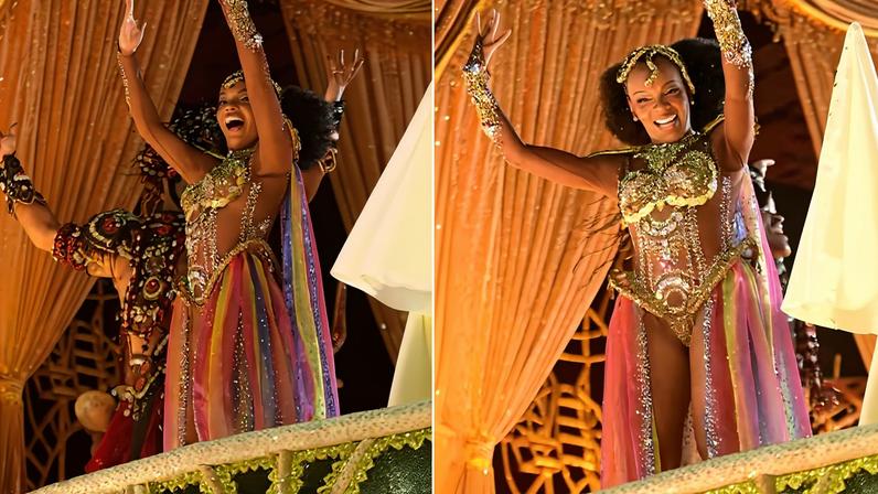 Thelma Assis desfila na comissão de frente da Mocidade Alegre