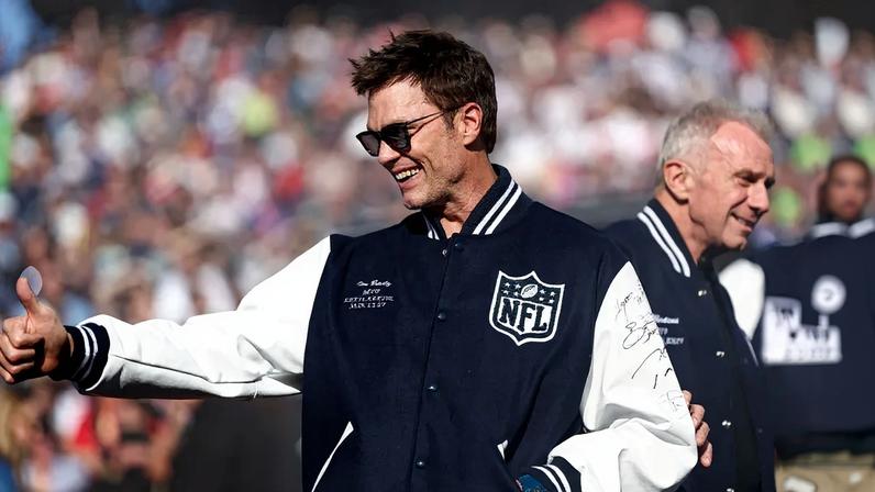Tom Brady flaunted a $500,000 blue ceramic Audemars Piguet Royal Oak Perpetual Calendar at Super Bowl LX on Sunday.