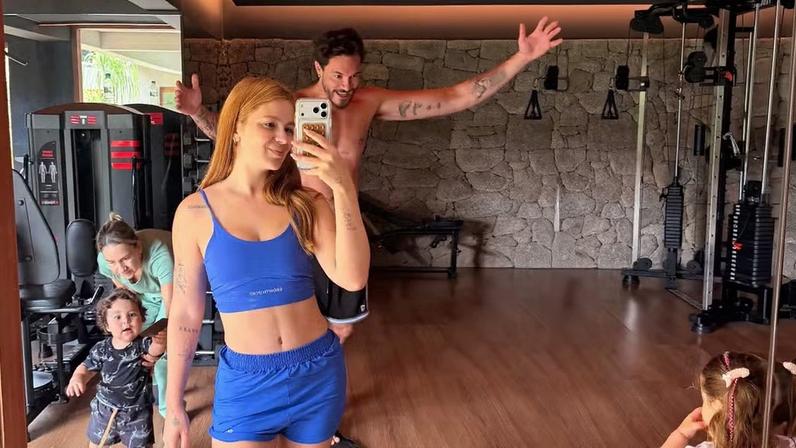 Filhos de Viih Tube e Eliezer, Lua e Ravi roubam a cena em treino dos pais na academia — Foto: Reprodução/Instagram