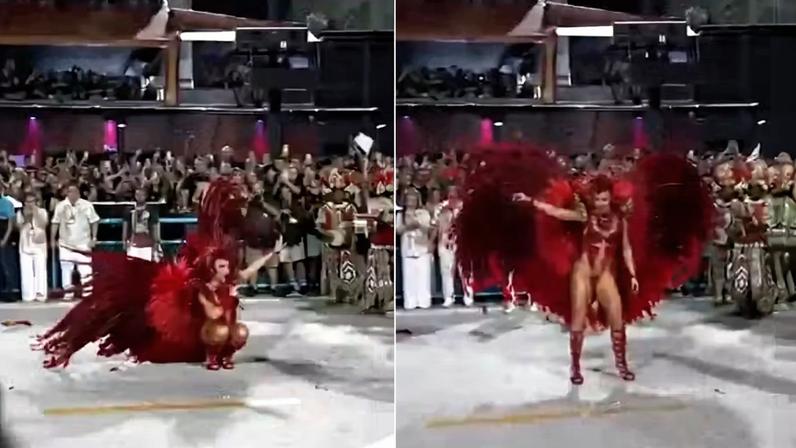 Rainha de bateria, Virginia Fonseca samba em desfile da Grande Rio — Foto: Reprodução/Twitch