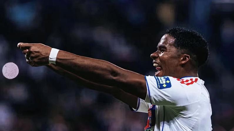 Endrick comemora gol em Lyon x Laval, na Copa da França — Foto: Reprodução / @endrick