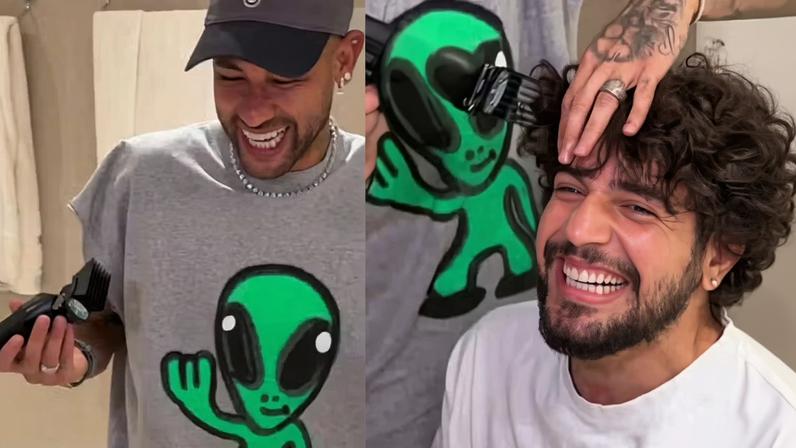 Neymar faz corte de cabelo de Nattan — Foto: Reprodução | Instagram