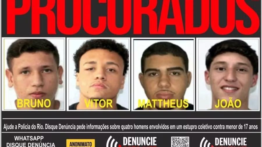 02.mar.26 - Polícia Civil do Rio divulgou imagens dos quatro jovens suspeitos de praticar estupro coletivo contra adolescente em Copacabana