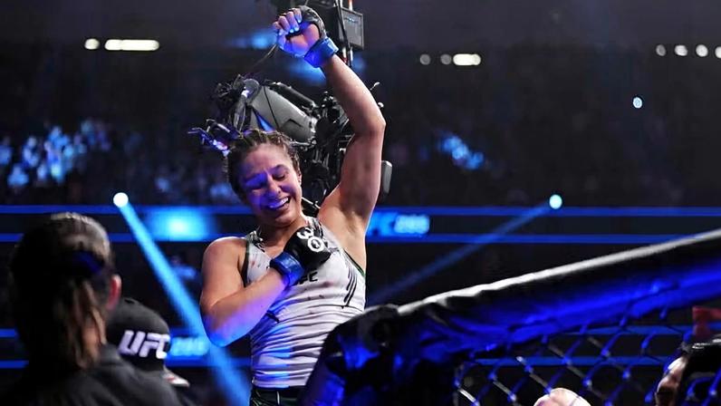 Alexa Grasso of Mexico reacts to her win in the UFC flyweight championship fight during the UFC 285 event at T-Mobile Arena on March 04, 2023 in Las Vegas, Nevada