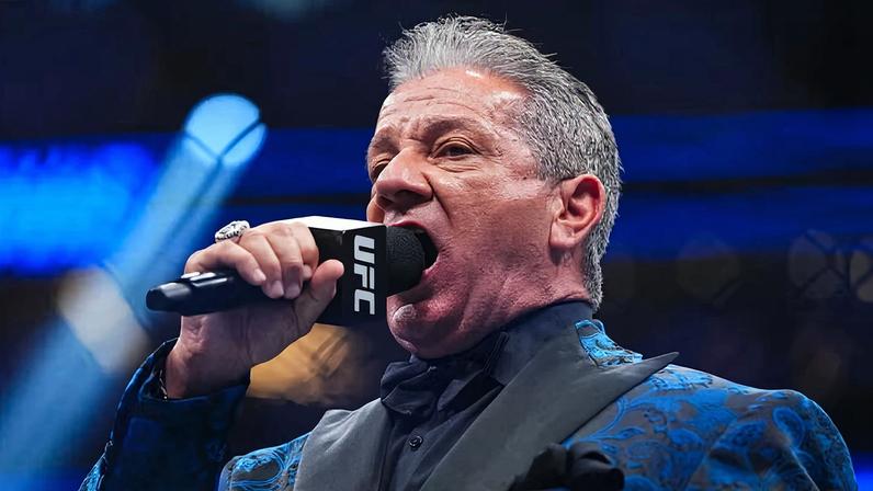 Bruce Buffer announces a fight during the UFC 326 event at T-Mobile Arena