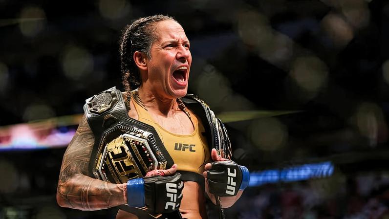 Amanda Nunes of Brazil celebrates after defeating Julianna Pena in their bantamweight title bout during UFC 277 at American Airlines Center on July 30, 2022 in Dallas, Texas. Amanda Nunes won via unanimous decision.