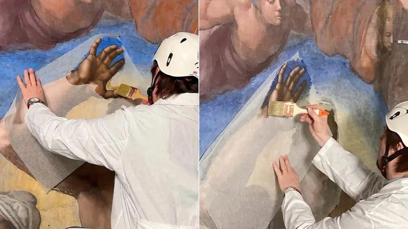 Suor de turistas desbota pinturas do teto da Capela Sistina na restauração