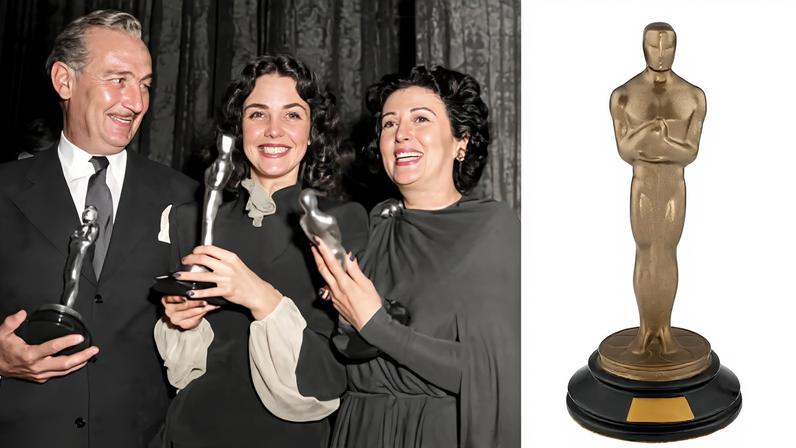 Fotografia Paul Lukas (“Watch on the Rhine”); Jennifer Jones (“Song of Bernadette”); Katina Paxinou (“For Whom The Bell Tolls”); Charles Coburn (“The More The Merrier”), ao lado da estatueta do Oscar.
