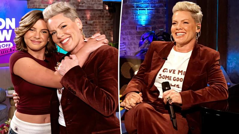 Pink appeared to take a subtle dig at divorce rumors surrounding her and Carey Hart, while hosting the “Kelly Clarkson Show.”