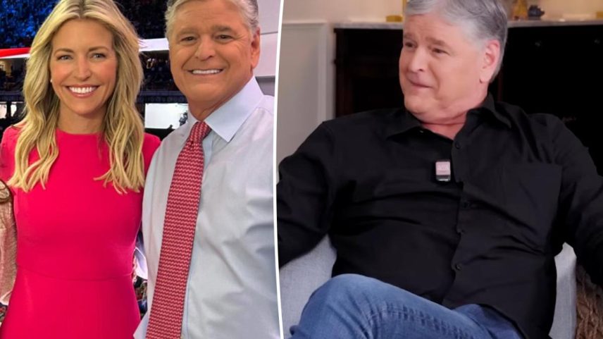 Sean Hannity gave rare insight into his relationship with Ainsley Earhardt (pictured together above at FOX Nation’s 2024 Patriot Awards) on “The Katie Miller Podcast.”