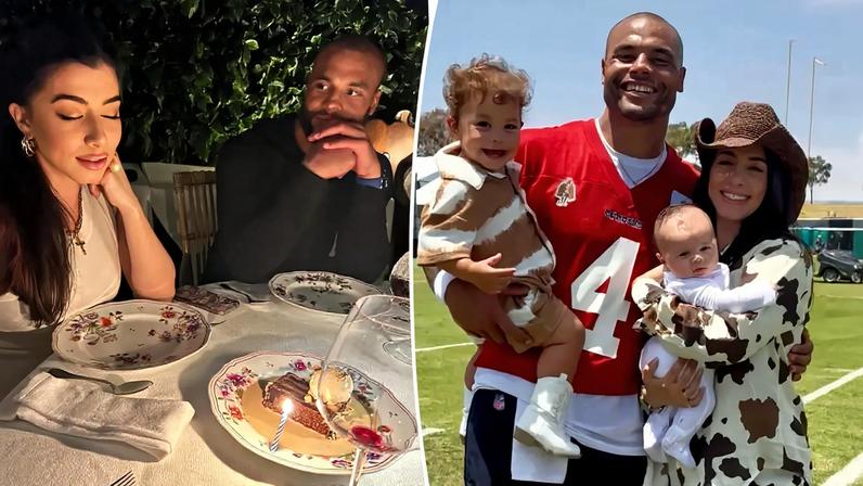 Dak Prescott and Sarah Jane Ramos pose together.