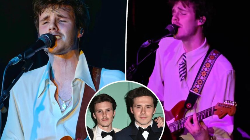 Cruz Beckham was overcome with emotion during his performance of “Loneliest Boy” at the Courtyard Theatre in London on Tuesday.