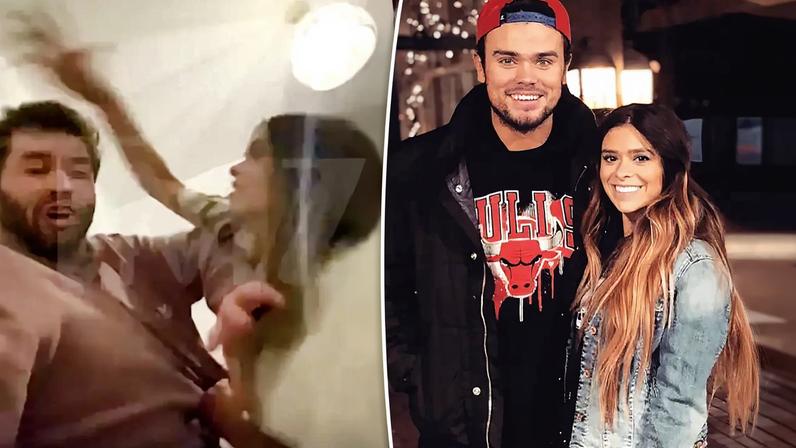 A two-photo collage of Dakota Mortensen, Taylor Frankie Paul and Tate Paul.