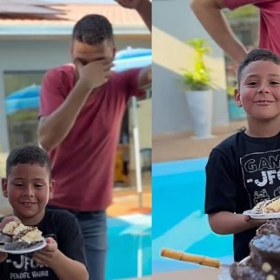 Menino de 7 anos dedica o primeiro pedaço de bolo a Jesus em seu aniversário
