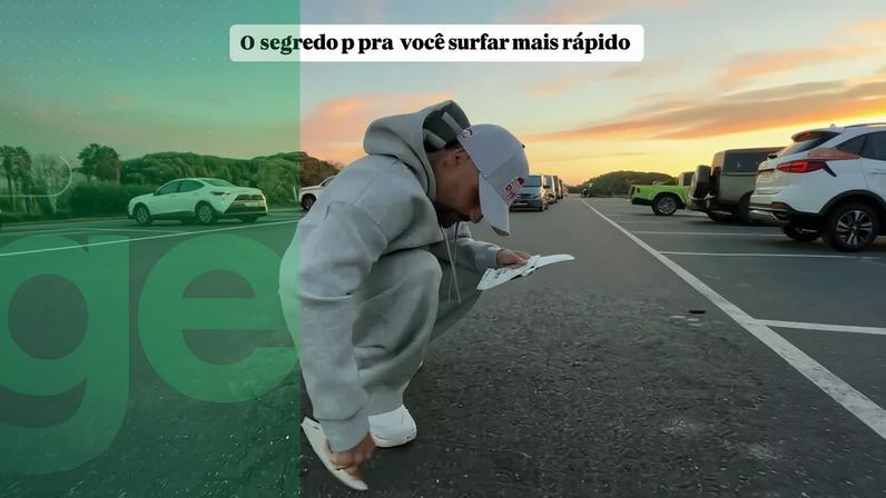 Italo Ferreira afia as quilhas da prancha antes da etapa de Bells Beach