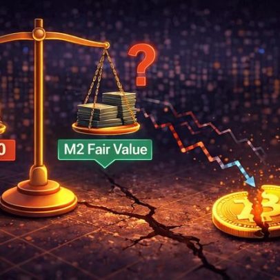 Bitcoin fica US$66 mil abaixo do valor justo M2, indicador de liquidez