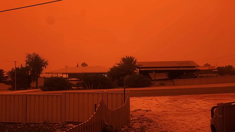 The dust storm that hit Denham, Western Australia, on Friday turned the sky blood red.