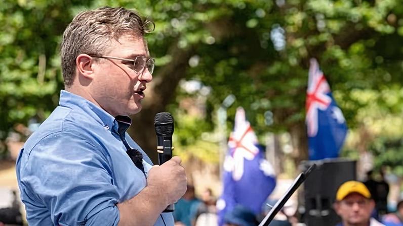 One Nation senator Sean Bell speaks at an anti-immigration rally in Sydney in December.
