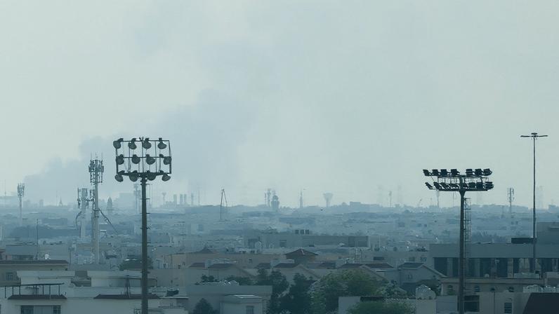 Smoke is left in the sky after reported Iranian missile attacks, following strikes by the United States and Israel against Iran, as seen from Doha, Qatar, February 28, 2026. REUTERS/Mohammed Salem