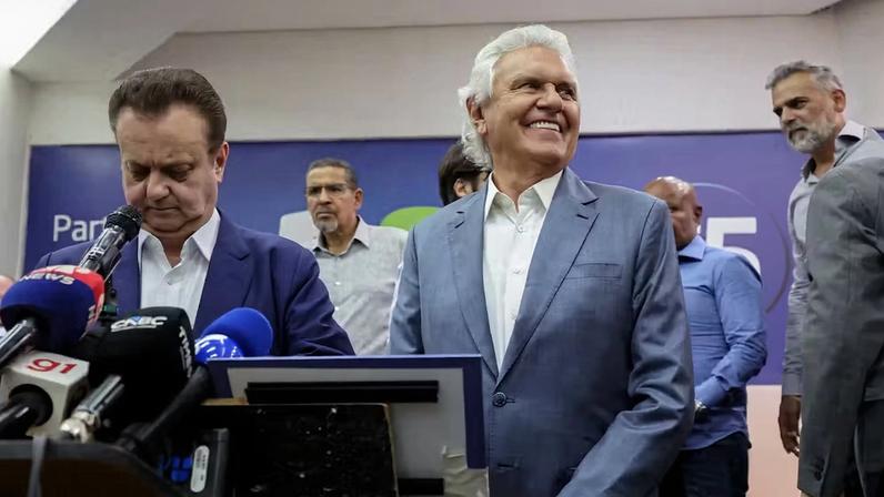Ao lado de Kassab, Caiado é oficializado como pré-candidato à Presidência pelo PSD — Foto: Jorge Silva/Reuters