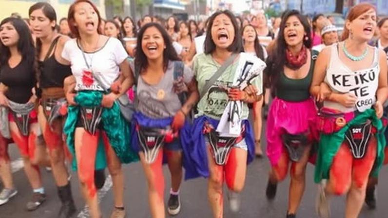 Women protesting in Lima in 2016 to highlight the forced sterilisation of at least 340,000 Peruvians in the 1990s under president Alberto Fujimori.