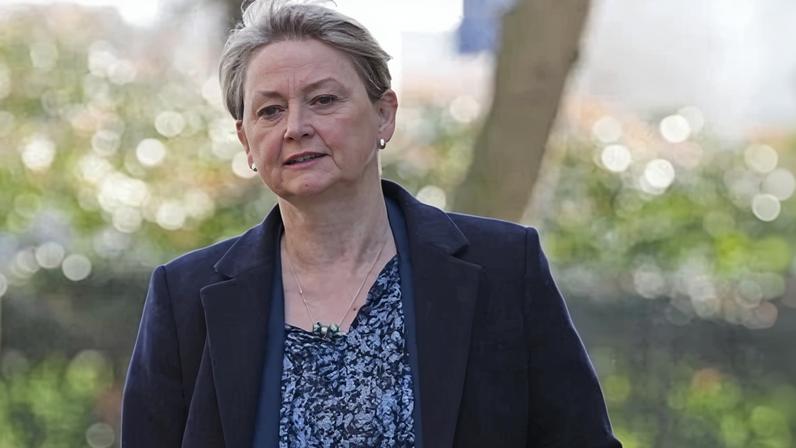 Foreign secretary Yvette Cooper leaves the Millbank Studios in Westminster on Monday.