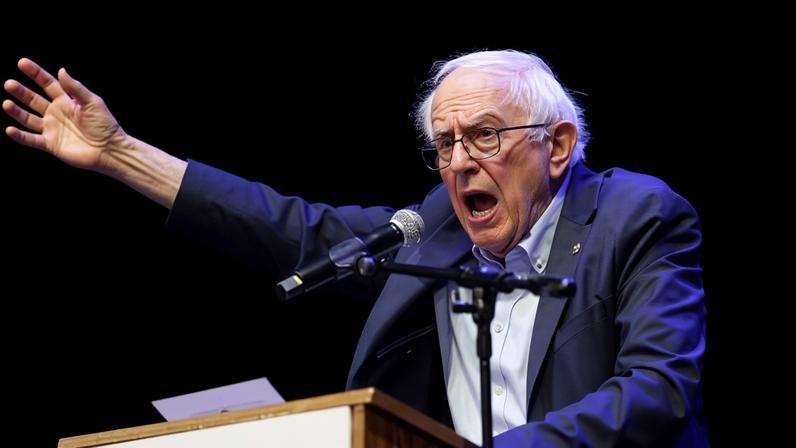 Bernie Sanders speaks at the Wiltern theater in Los Angeles, California, on 18 February.