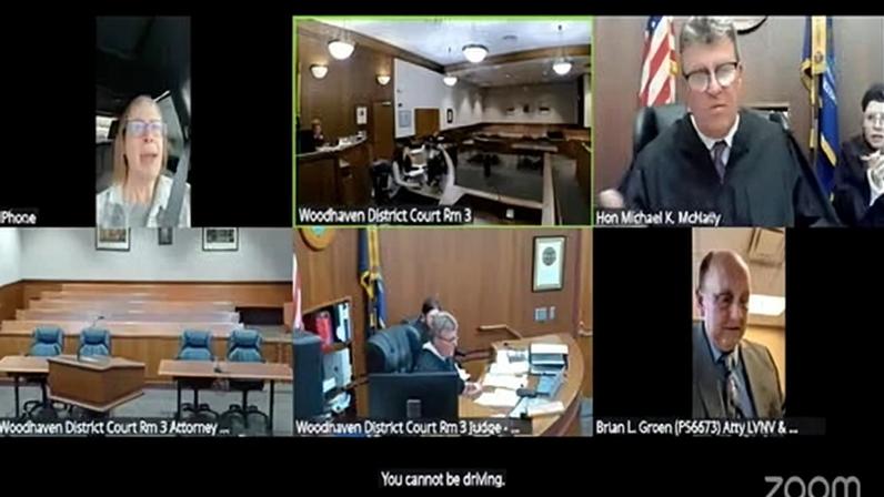 The hearing via Zoom involving Kimberly Carroll in Woodhaven district court.