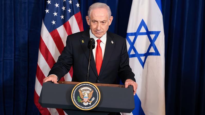 Israeli Prime Minister Benjamin Netanyahu attends a press conference with U.S. President Donald Trump (not pictured) after meeting at Trump’s Mar-a-Lago club in Palm Beach, Florida, U.S., December 29, 2025.