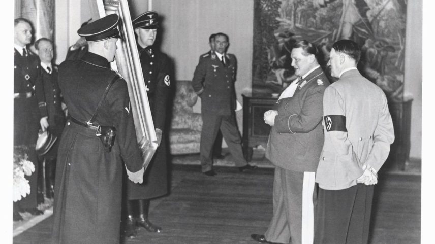 Adolf Hitler presents a Hans Makart painting to Hermann Göring as a birthday present in 1938