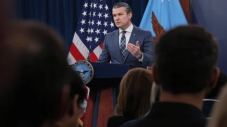 Pete Hegseth in Arlington, Virginia, on 19 March.