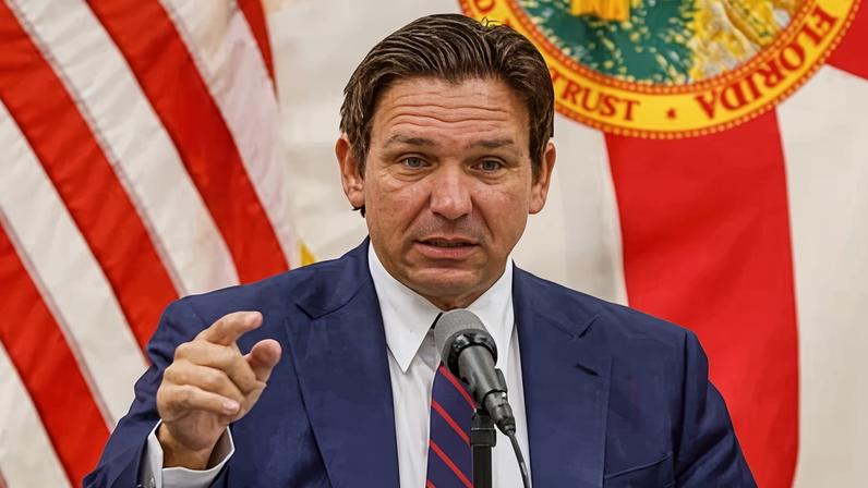 Gov. Ron DeSantis speaks to guests and reporters during a roundtable conference at the Hillsborough Academy of Math and Science on Wednesday, July 30, 2025, in Tampa.