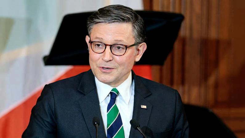 U.S. House Speaker Mike Johnson (R-LA) speaks during the annual Friends of Ireland Luncheon at the U.S. Capitol in Washington, D.C., U.S., March 17, 2026. REUTERS/Evan Vucci/ File Photo