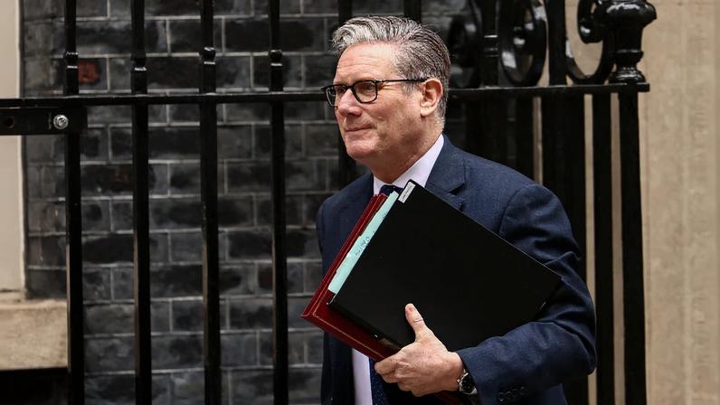 British Prime Minister Keir Starmer leaves 10 Downing Street in London