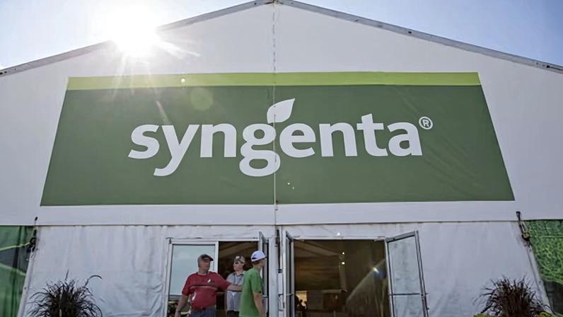 Syngenta AG signage is displayed outside the company's booth during the Farm Progress Show in Decatur, Illinois, on 29 August 2017.