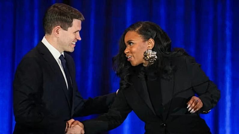 James Talarico and Jasmine Crockett at a debate in Georgetown, Texas last month.