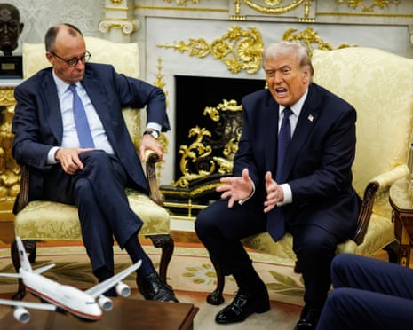 Donald Trump was answering a reporter’s question at a press conference with the visiting German chancellor, Friedrich Merz.