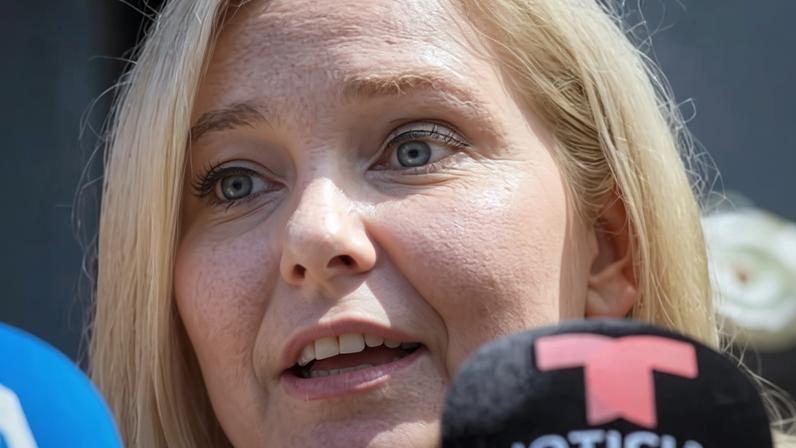Virginia Roberts Giuffre outside a Manhattan court in August 2019. Her ghostwriter, Amy Wallace, will be appearing with Emily Maitlis at the All About Women festival in Sydney.