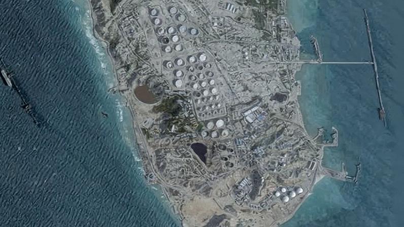 A satellite image shows an oil terminal at Kharg Island, Iran. Follow the latest developments in the Middle East, live.