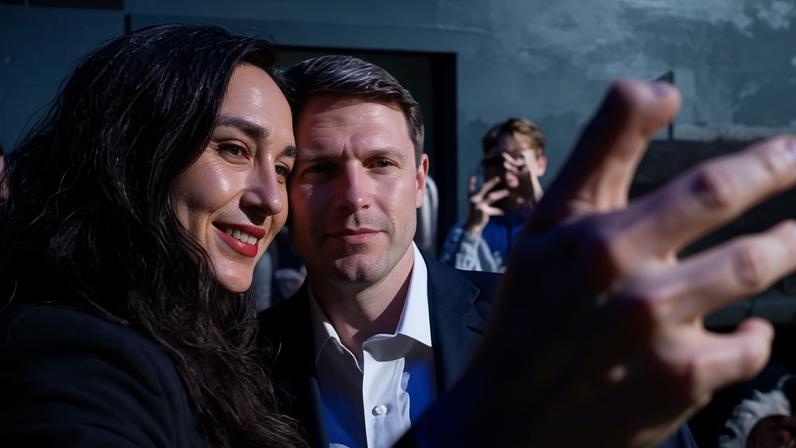 James Talarico greets supporters during his primary election night party in Austin, Texas