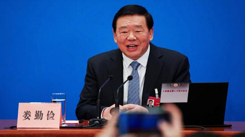 National People's Congress (NPC) spokesperson Lou Qinjian speaks during a press conference ahead of the opening session of the National People's Congress at the Great Hall of the People in Beijing, China, March 4, 2026.