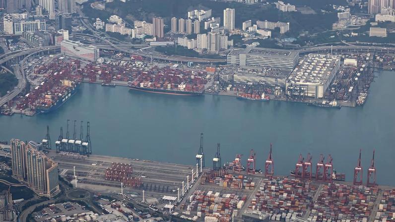Aerial view of Kwai Tsing Container Terminals in Hong Kong