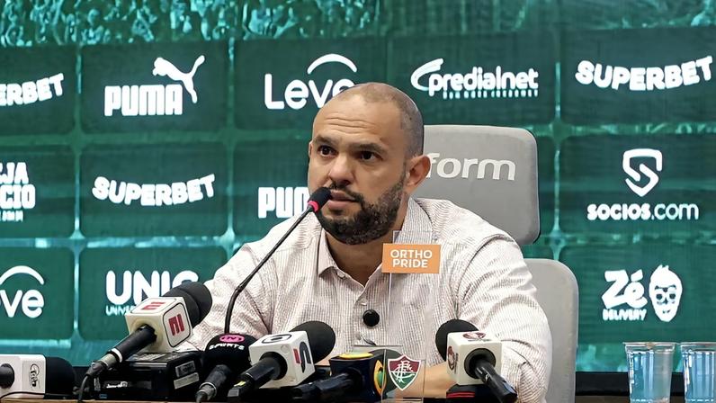 Mattheus Montenegro, presidente do Fluminense, em coletiva (Foto: Marcelo Gonçalves / Fluminense FC)