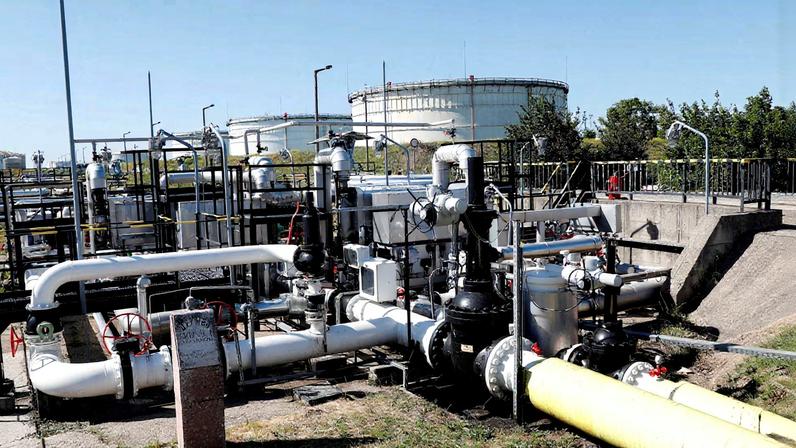 The Druzhba oil pipeline between Hungary and Russia is seen at the Hungarian MOL Group's Danube Refinery in Szazhalombatta