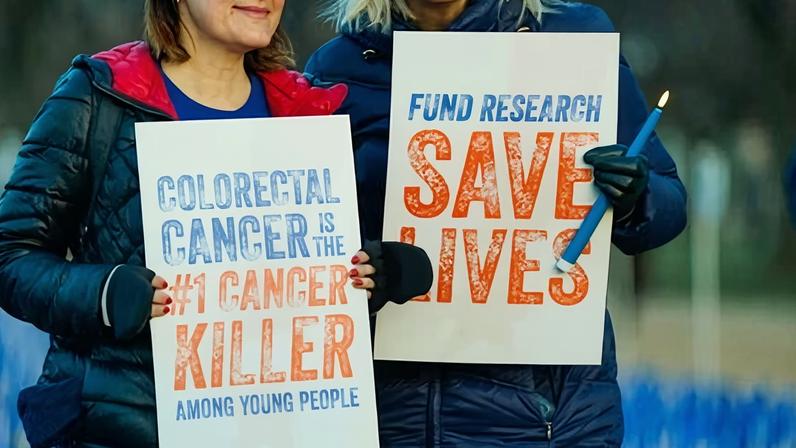 Participants attend a public health event to raise awareness about the rise in young adult colorectal cancer cases on the National Mall on 1 March 2026 in Washington DC.