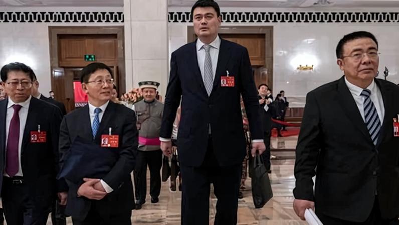 Yao Ming with other delegates as he leaves the Great Hall of the People in 2024. The former basketballer has become a fixture of China’s Two Sessions meetings.